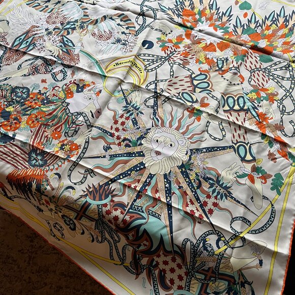 Emilio Pucci Silk Scarf Large Square Brown Yellow Print Design - Picture 6 of 9